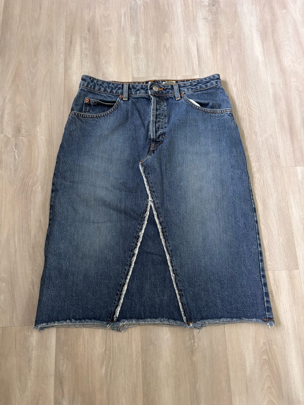 Vintage Gap Raw Hem Denim Midi Skirt size 8